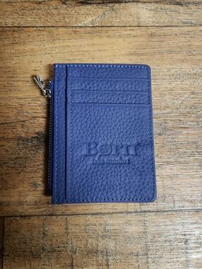 Born Navy Blue Textured Leather Card  Holder with Zipper